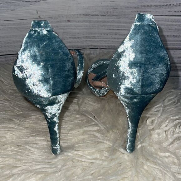 Lov Mark Sandals Womens Sz 8.5 High Heels Open Toe criss cross velvet  Blue New - Picture 8 of 8